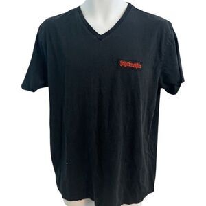 Y2K Jäegermeister V-neck Black T-Shirt. Embroidered logo. Size Medium